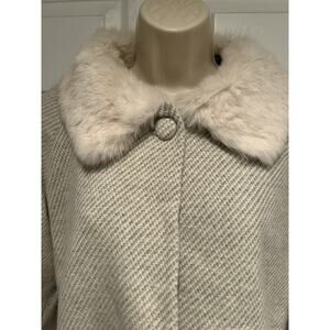 Vintage Wool Coat Rabbit Fur Collar Retro Glam Identity by Lord & Taylor Size 8